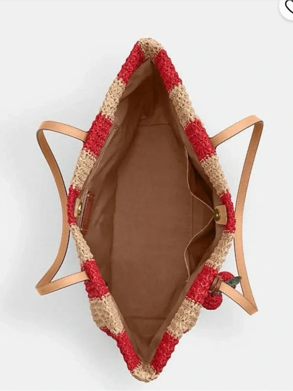 NWT COACH THE CITY TOTE BAG RED/TAN Striped Straw Tote Leather Logo, Handles.